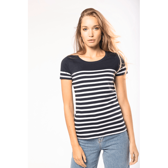 Kariban | T-shirt organica da donna stile marinaio con scollo tondo